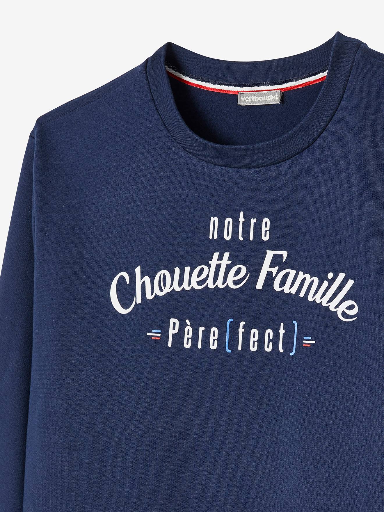 Moletom Notre Chouette Famille da coleção cápsula Vertbaudet, cor sólida azul escuro masculino