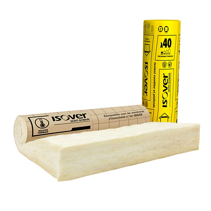 Laine de verre Combles perdus et Plafonds ISOVER ép.240 mm - Rouleau kraft 1,2 x 3,5 m R. 6 m².K/W