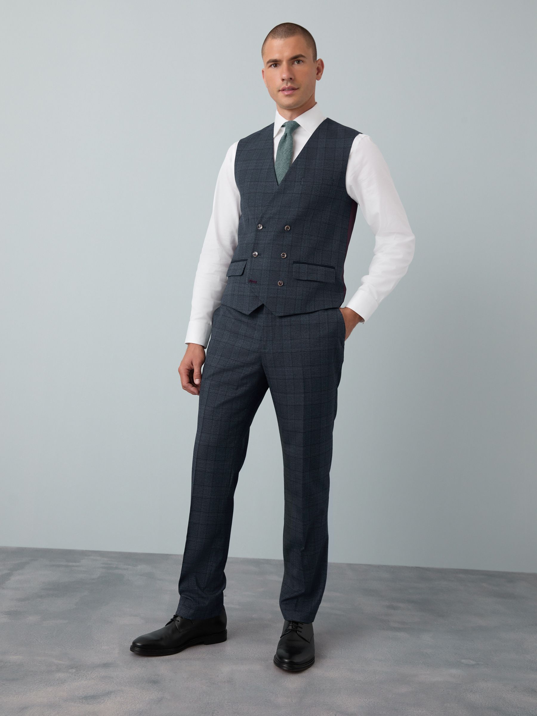 Blauw - Maatgesneden kostuum met ruit: herenvest