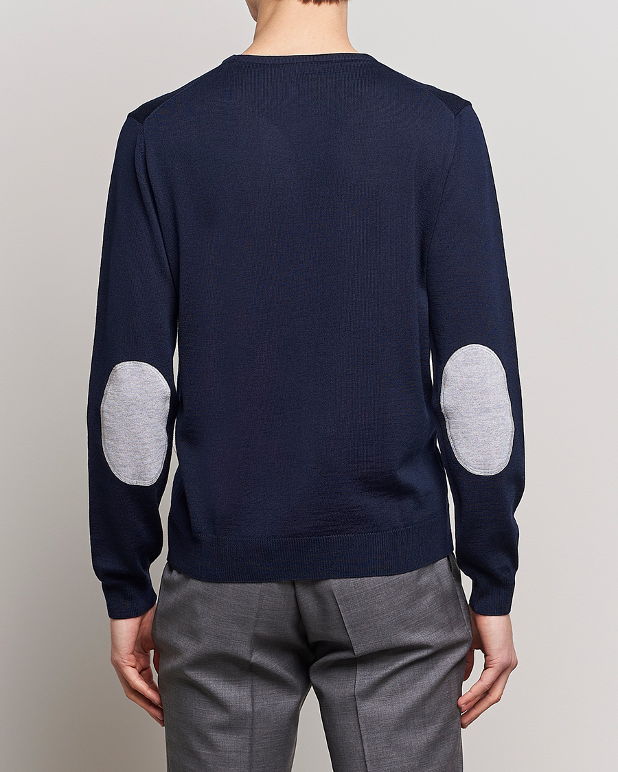 Stenströms Merino Patch Crew Neck Navy/Light Grey