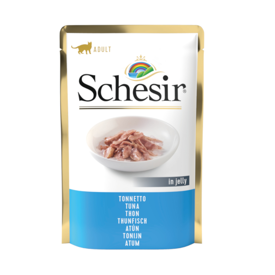 Sachês de atum Schesir para gatos adultos, 85g.