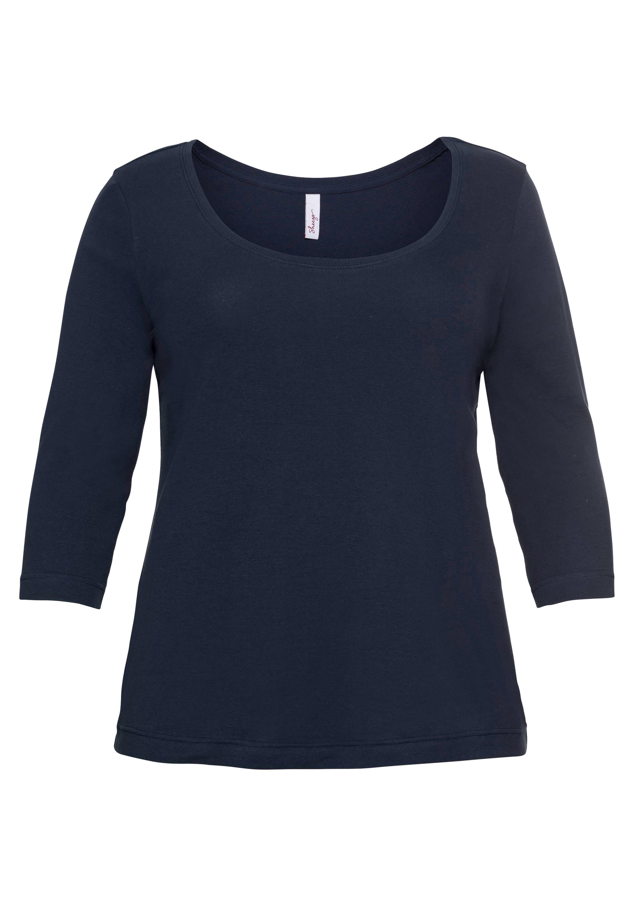 Shirt mit 3/4-Arm und weitem Rundhalsausschnitt