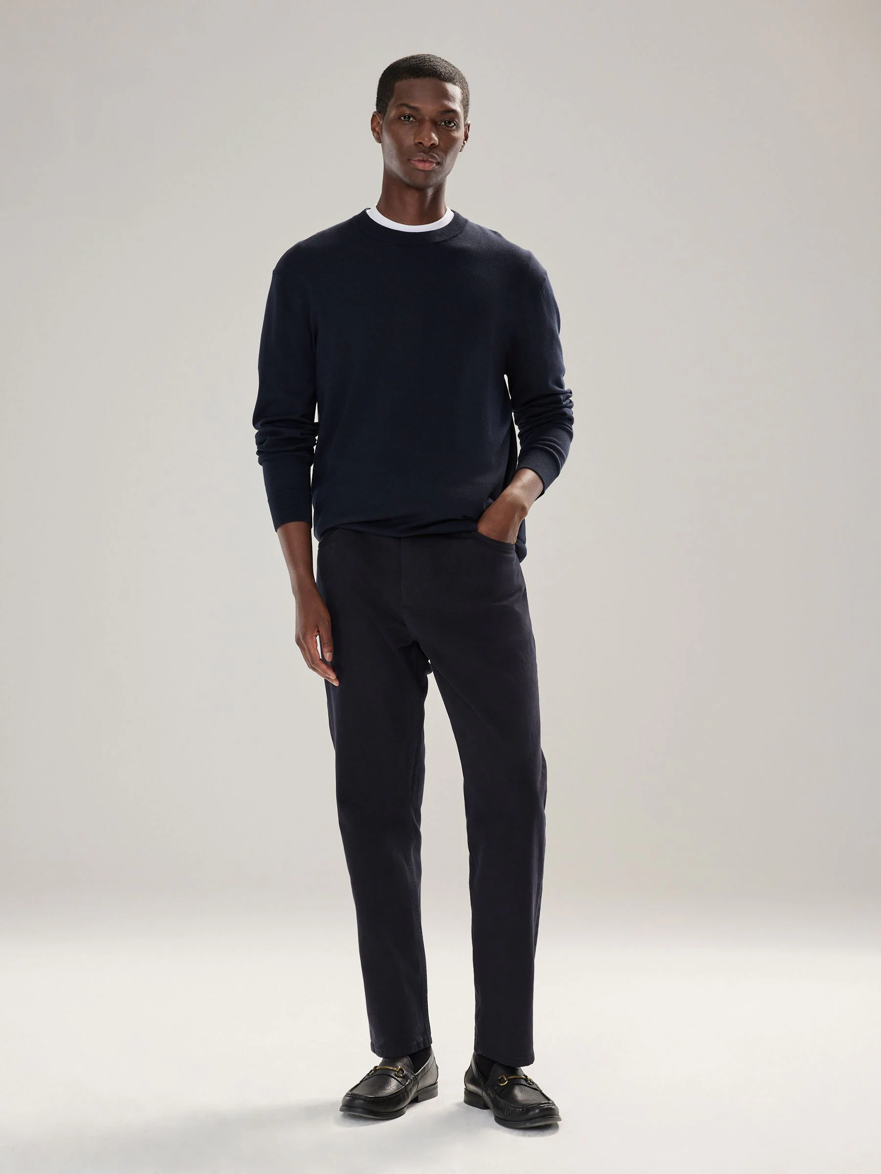 Donkerblauw - Effen - Regular Fit Cotton Rich Crew Neck Jumper