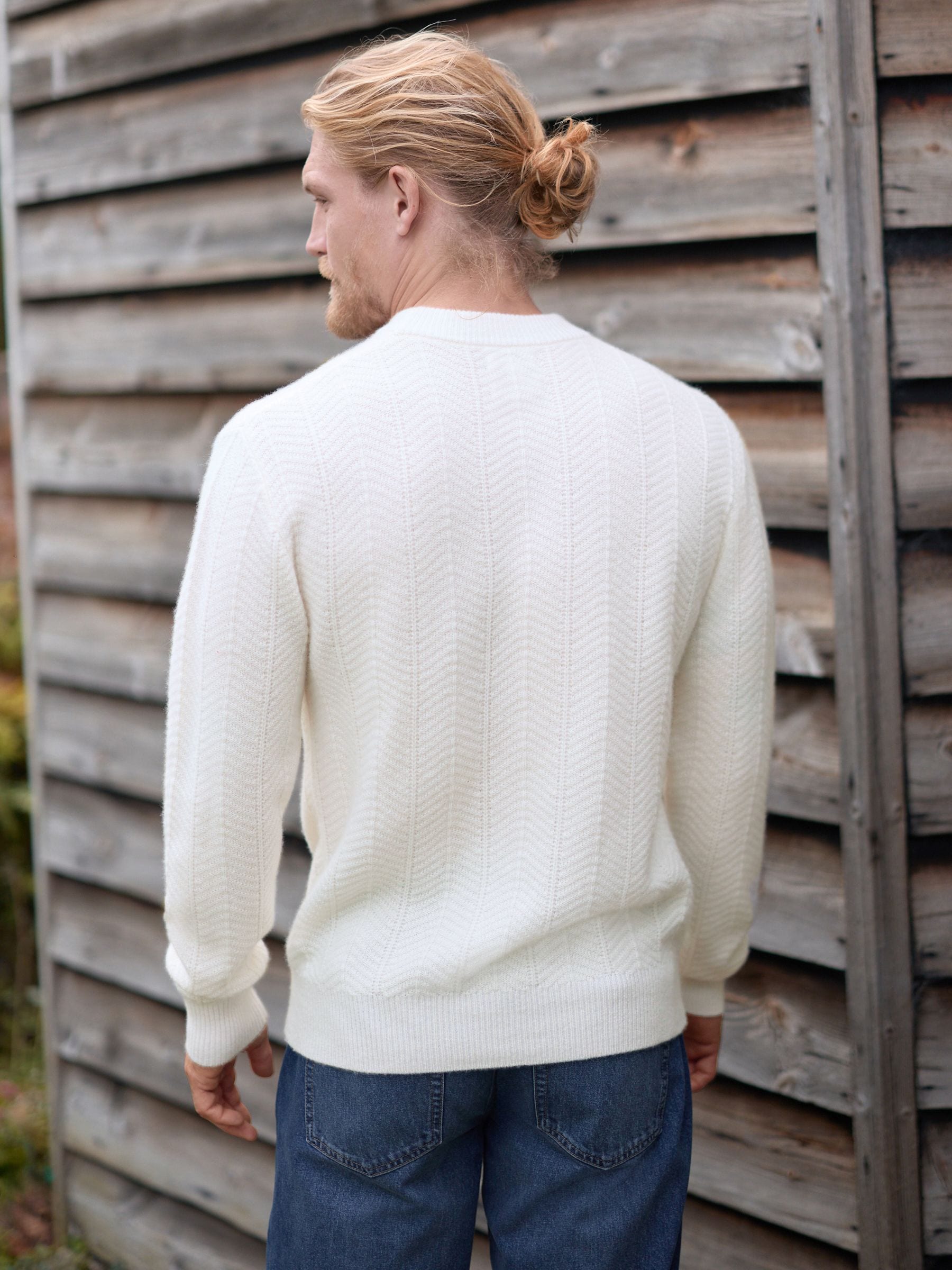 Ecru wit - Regular-fit Signature trui van lamswol/cashmere met ronde hals