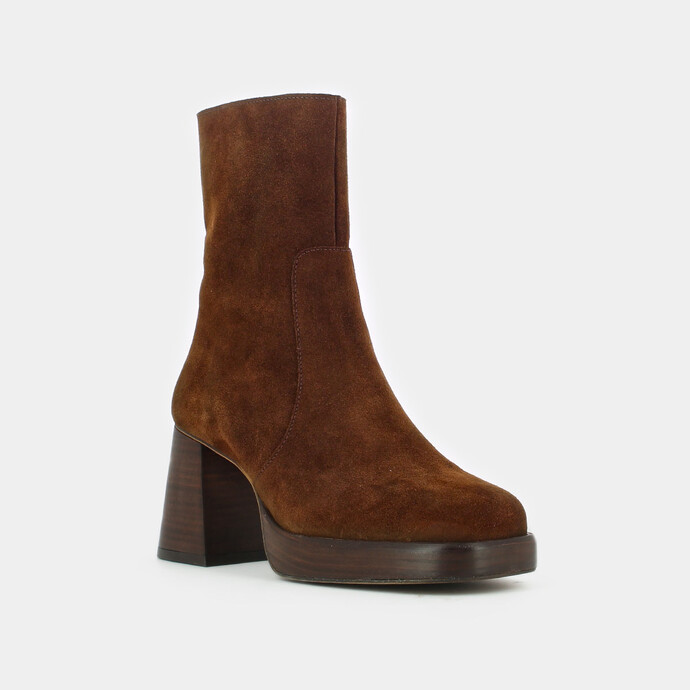 Bottines à plateformes  en croute cognac