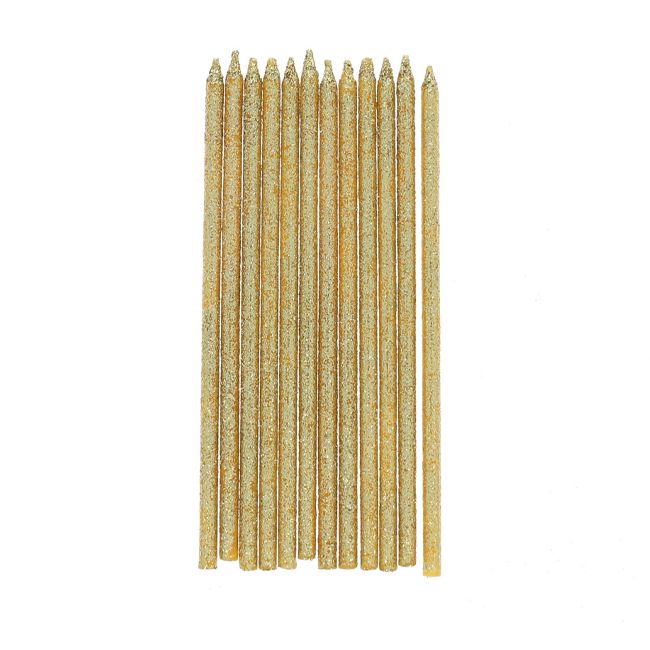 Lot de 12 bougies à paillettes dorées Surprise Partie !