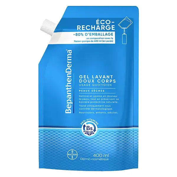 BepanthenDerma® Gel de Banho Suave para Pele Seca e Sensível - Refil Ecológico 400ml