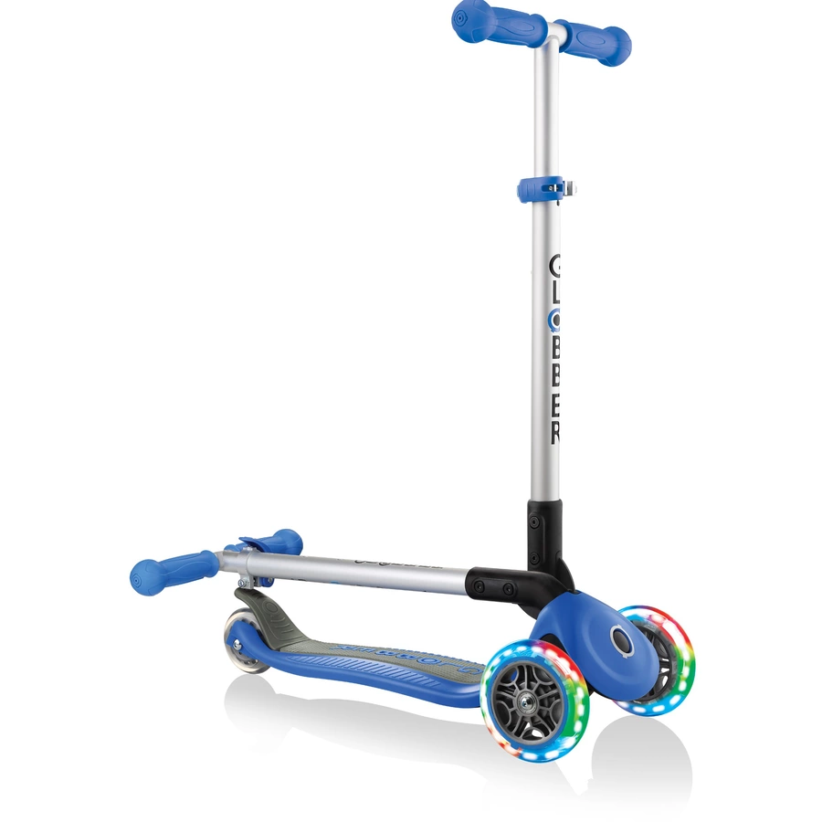 Globber Scooter Primo Foldable mit Leuchtrollen, navy-blau