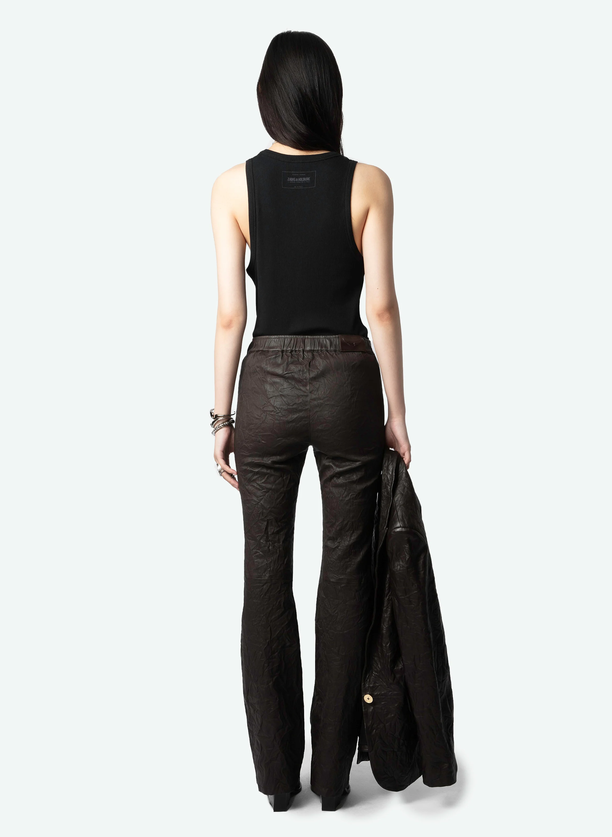 PAULINE - Pantalon large en cuir | Beige