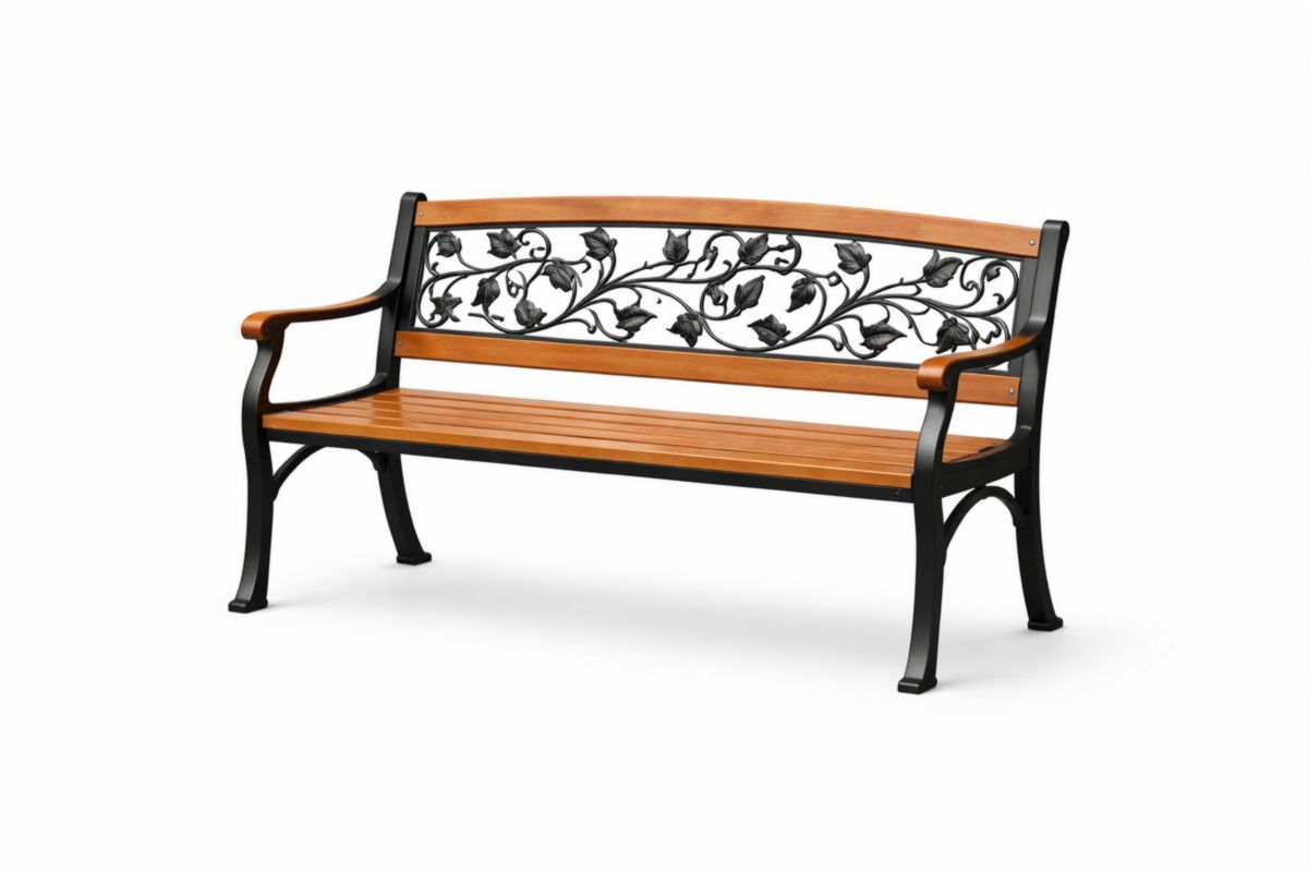 Eukalyptusholz Stahl Gartenbank mit Blumenmuster 125x60x80cm(L × B × H)