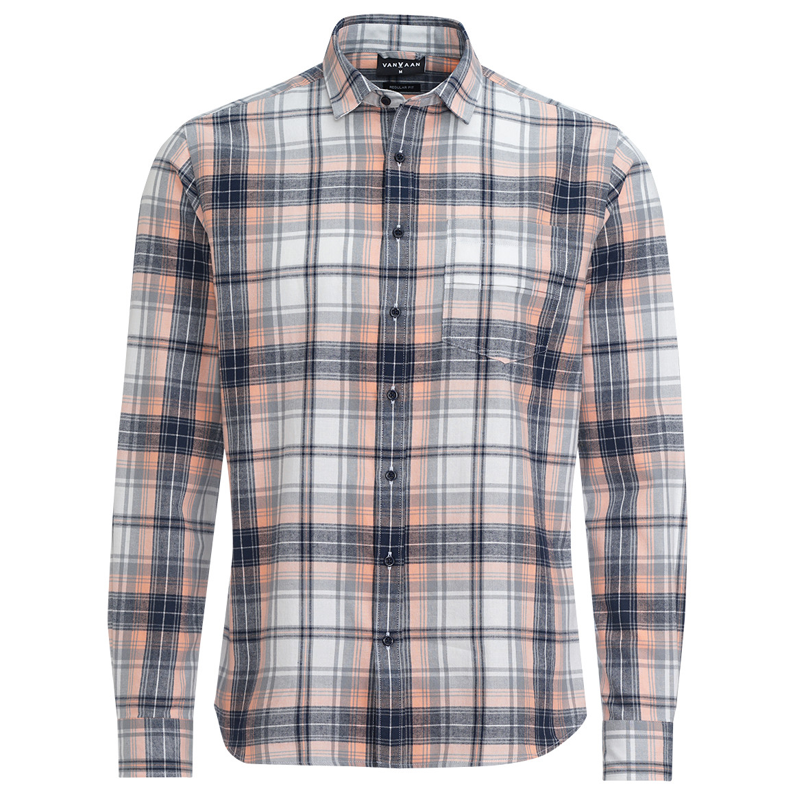 Herren Hemd kariert hellorange / dunkelblau / hellgrau