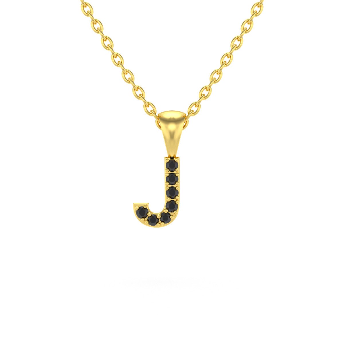 Collier Pendentif ADEN Lettre J Or 750 Jaune Diamant Noir Chaine Or 750 incluse 0.72grs