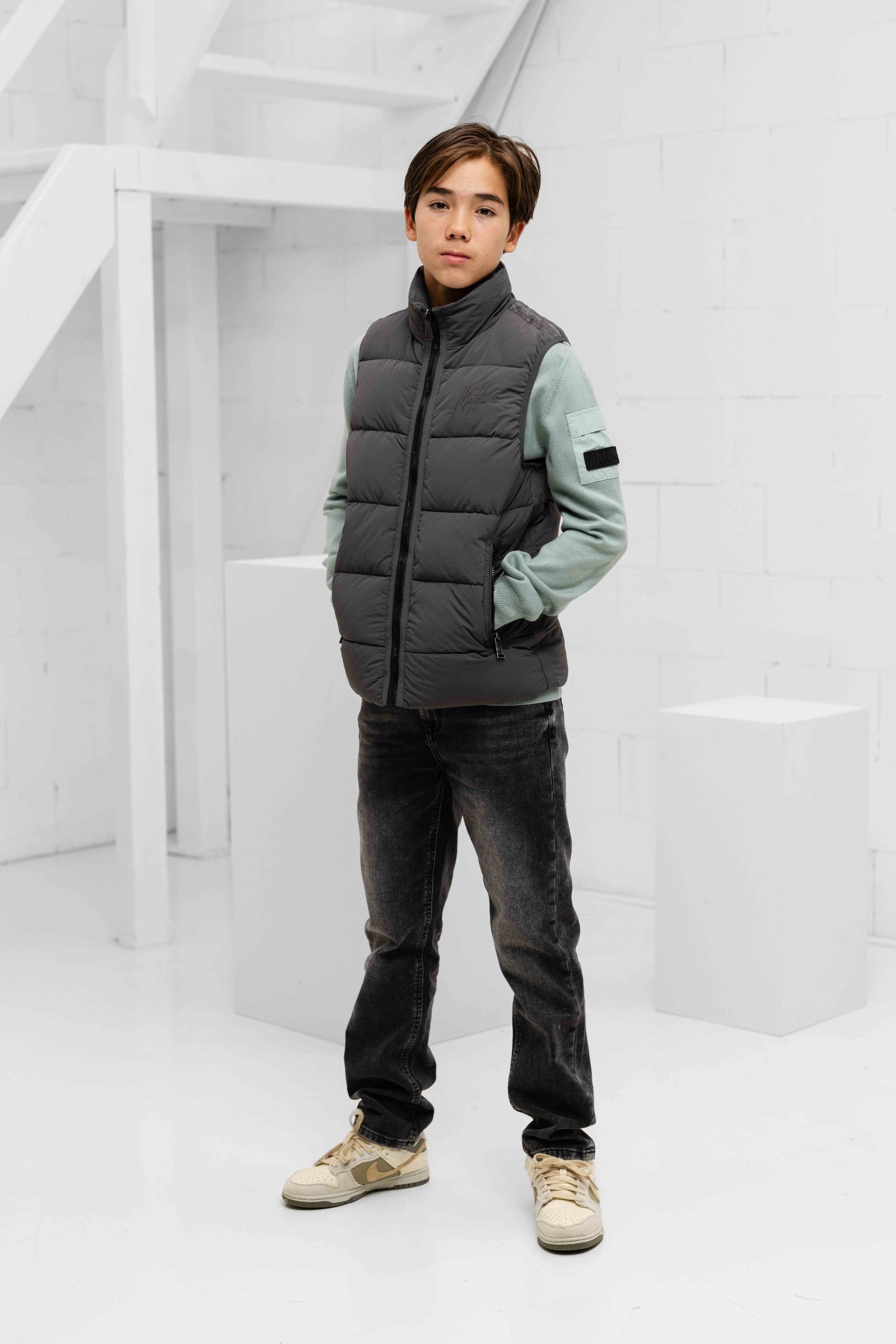 Malelions Matt Crinkle Padded Bodywarmer Kids Donkergrijs