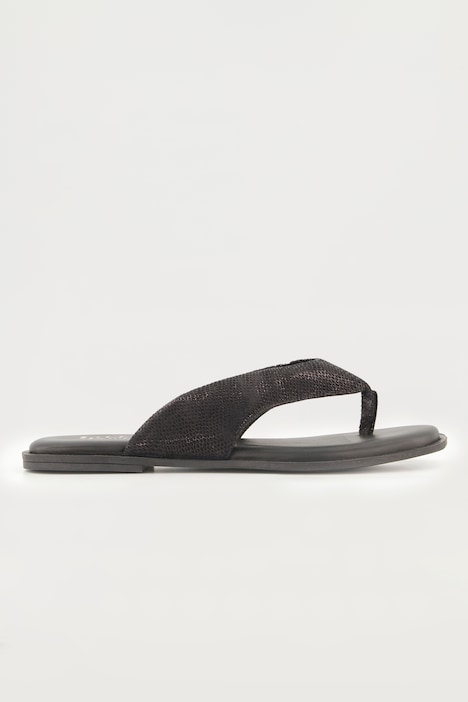 Leder-Pantoletten, Metallic-Riemen, Zehentrenner, Weite H