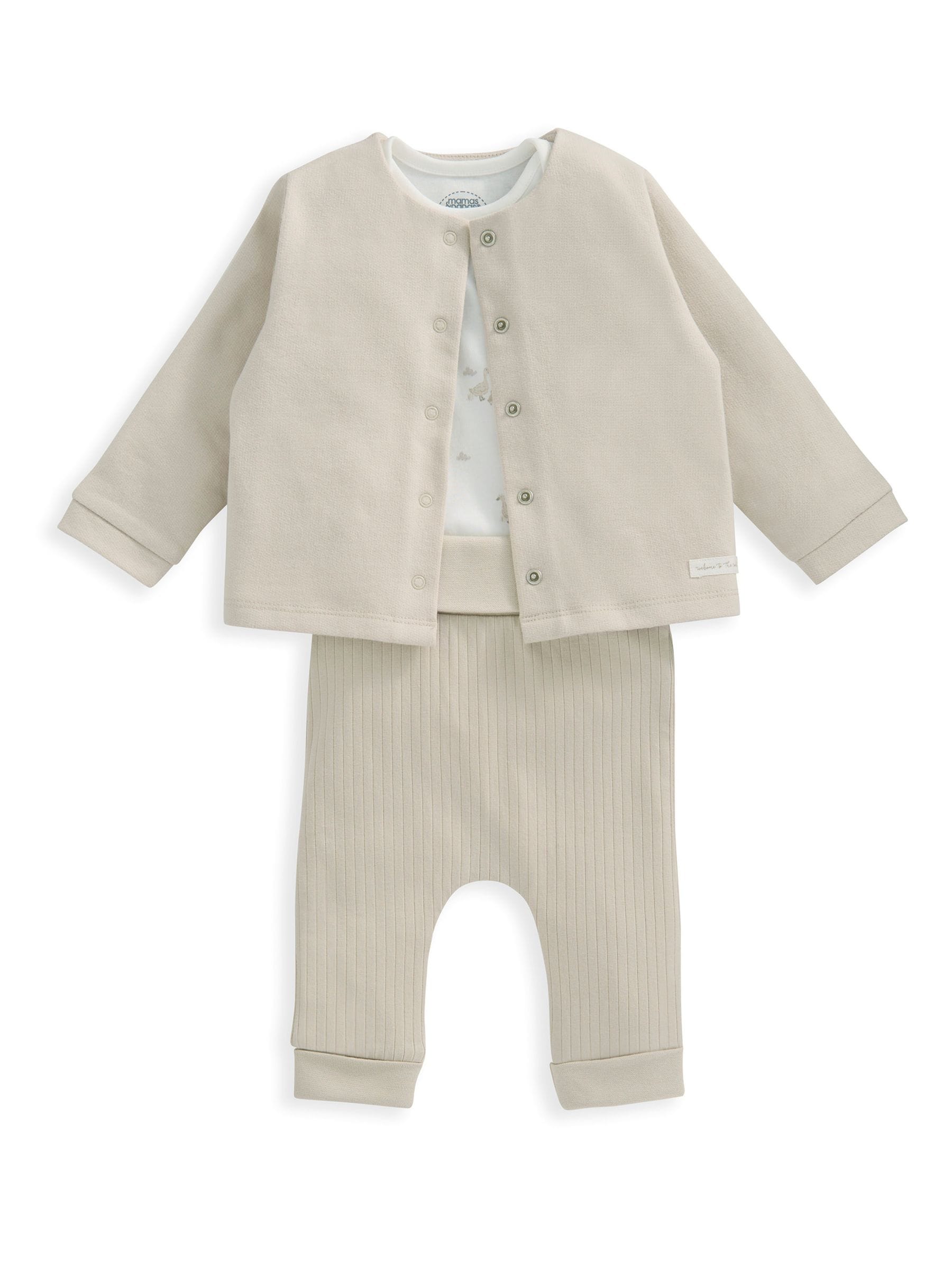 Bruin - Mamas & Papas 100% katoenen eendje set van bruine jerseyjas met rompertje en legging