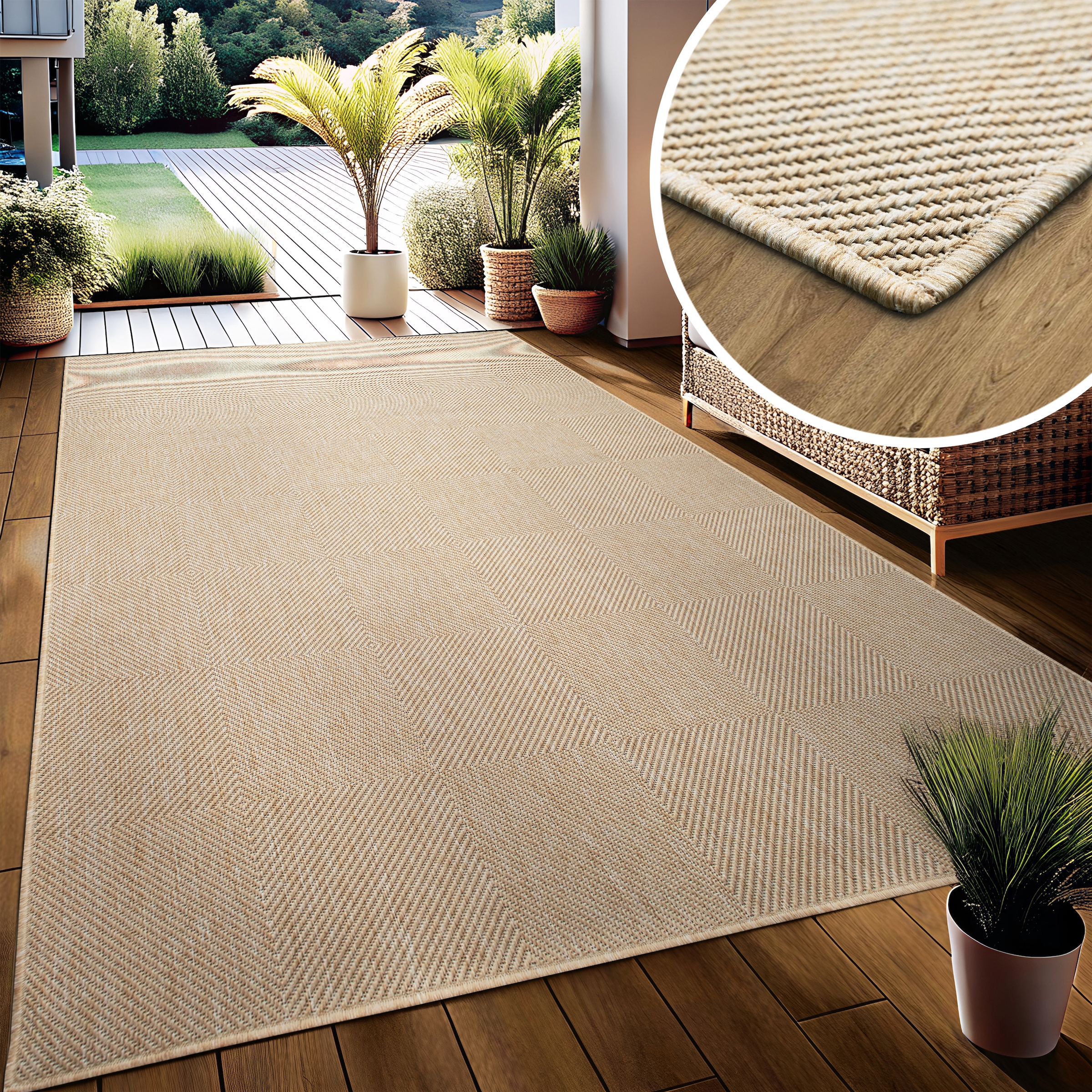 my home Teppich »Anna, auch als Läufer erhältlich« rechteckig 3 mm Höhe In- und Outdoor geeignet, Sisal-Optik, Wetterfest & UV-beständig