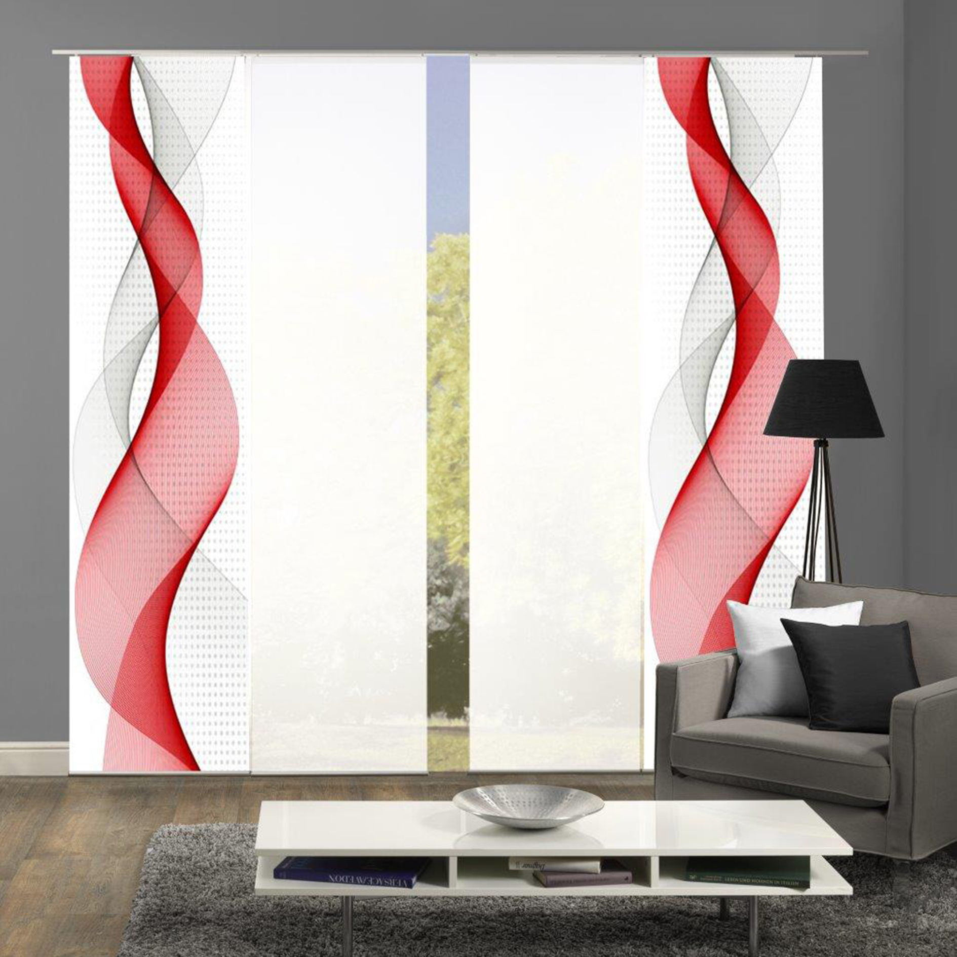 4-teiliges Schiebevorhang-Set OPALIA - rot - je 60x245 cm
