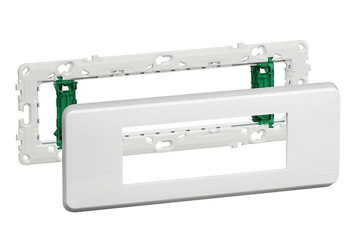 Bloc support et plaque de finition 6 modules Schneider Electric Unica Pro blanc