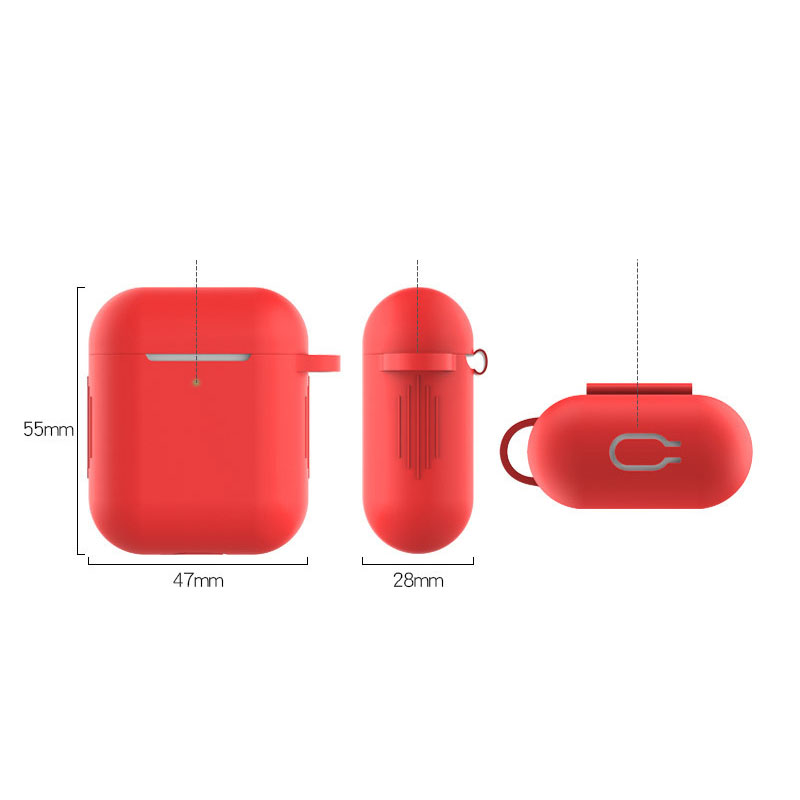 AirPods (1. & 2. Generation) Silikon Case Schutzhülle Abdeckung mit Karabinerhaken - Rot (Matt)