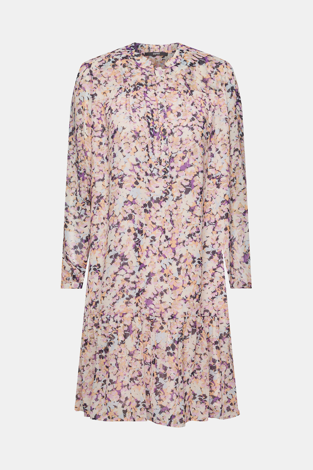 Vestido midi com estampa floral e babados - Multicolorido