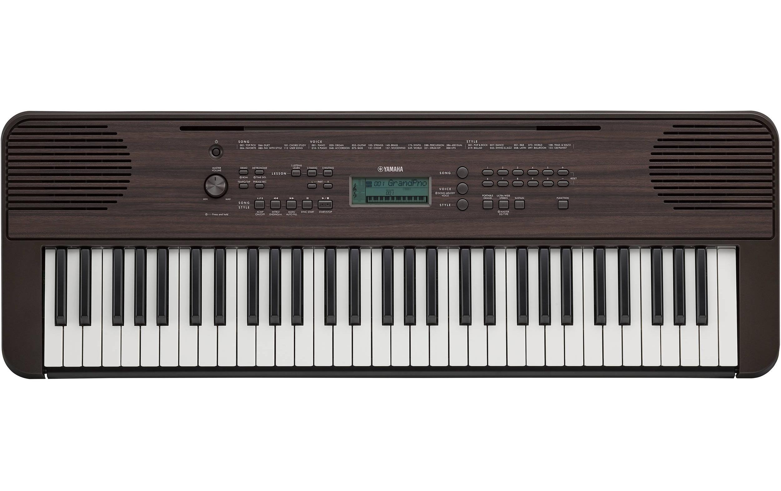 Keyboard PSR-E360DW Dark Walnut<br>Portables Einsteiger-Keyboard, dessen Design perfekt für Ihren Wohnbereich geeignet ist