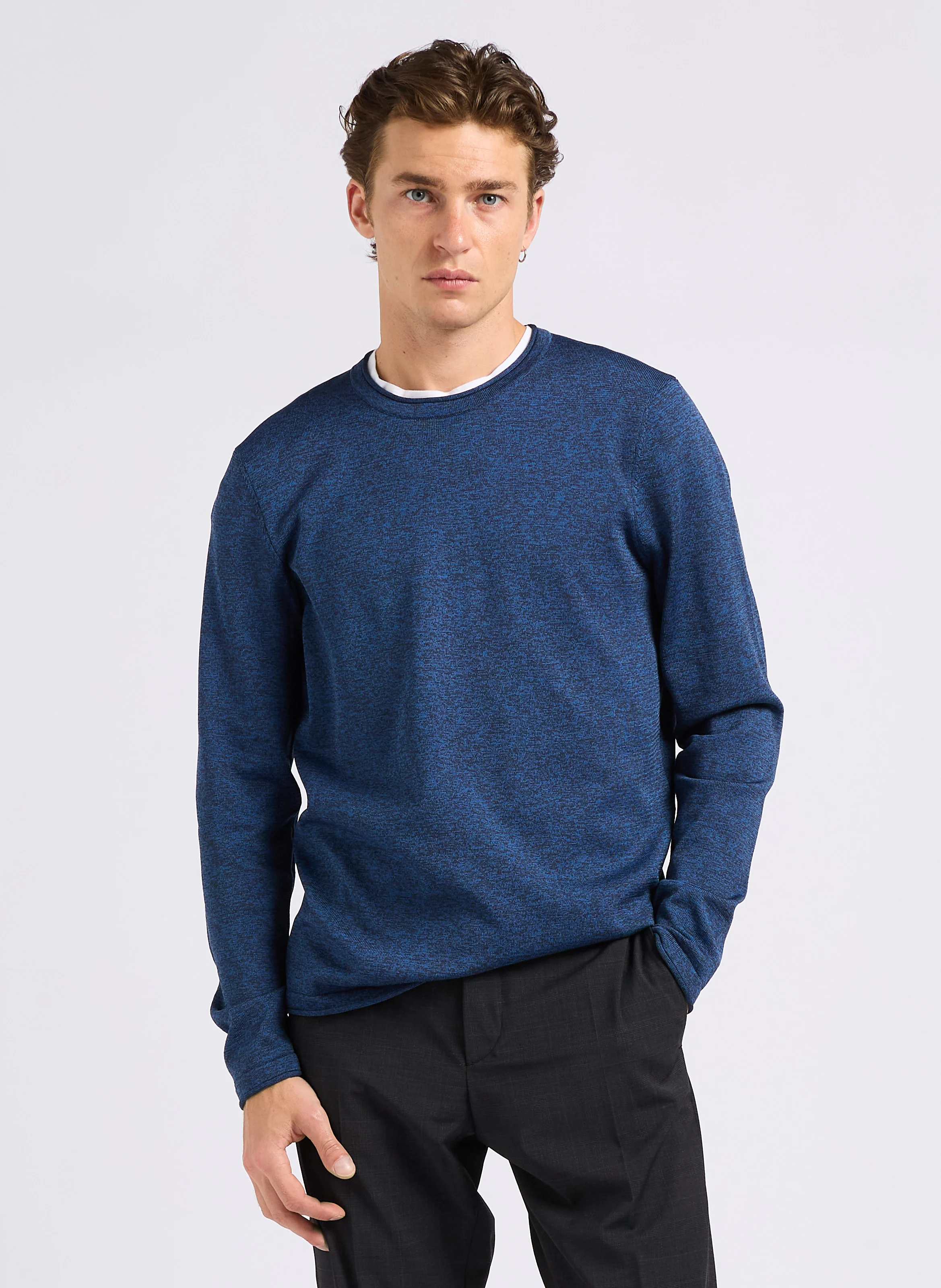 Pull droit col rond chiné | Bleu