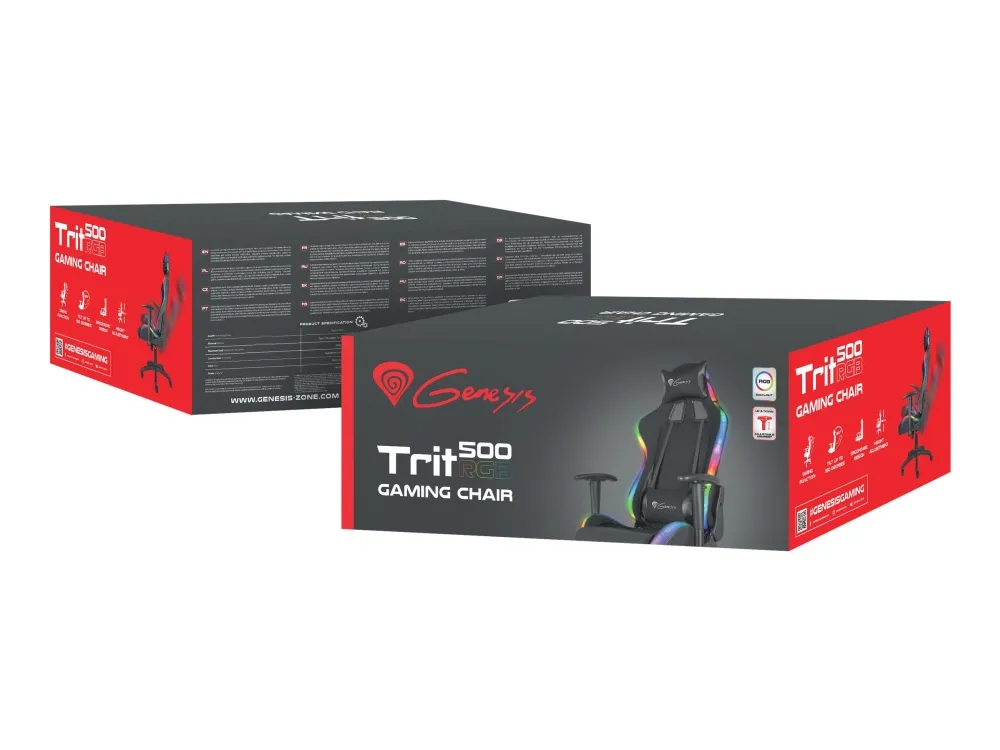 Genesis Trit 500 RGB - Stol - ergonomisk - lænestol - armstøtter - T-formet - vippe - drejeled - tekstil, PU syntetisk læder - sort