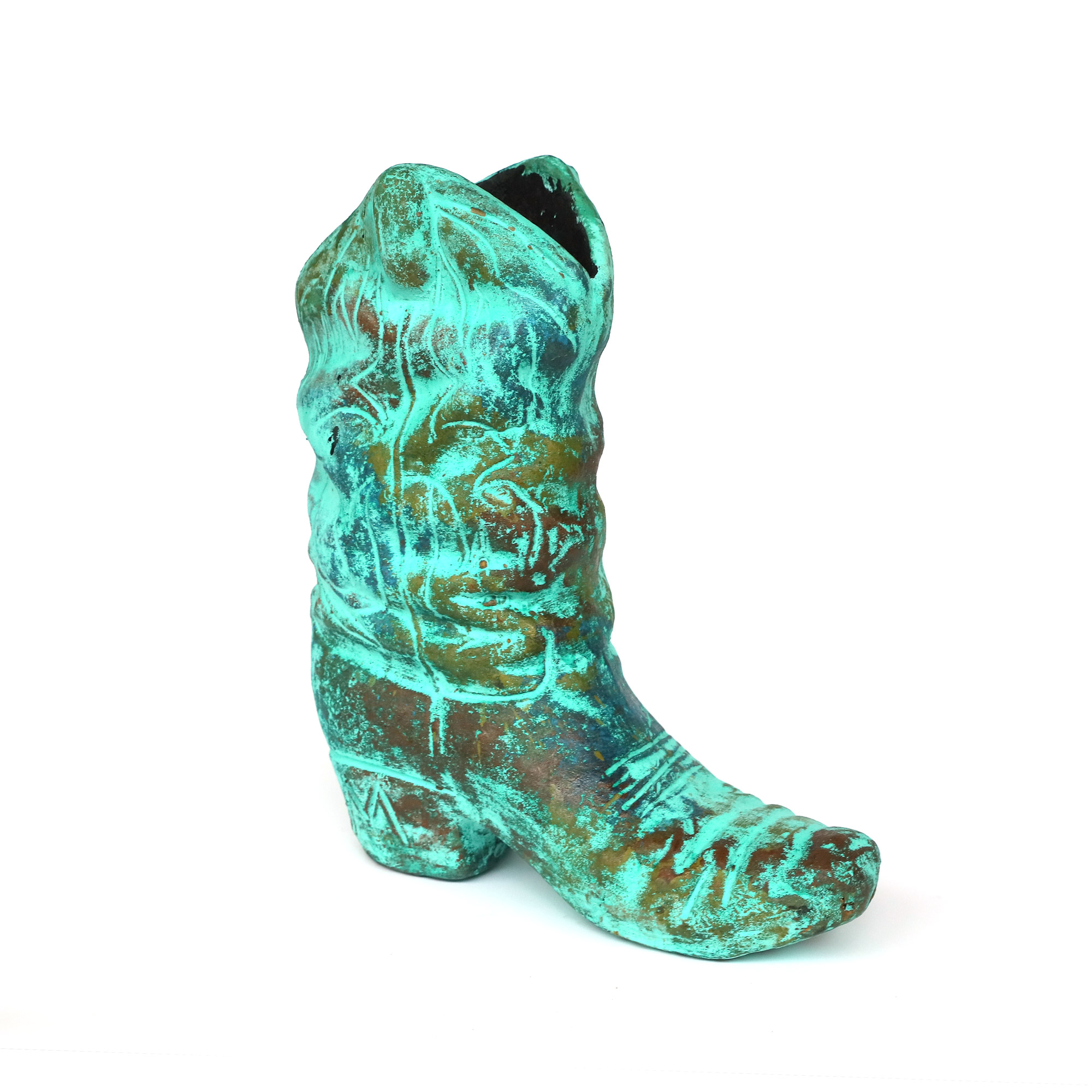 Stiefel aus Terracotta, braun, türkis, H 49 cm, B 40 cm, L 20 cm günstig bestellen