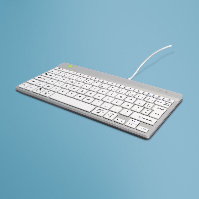 R-Go Tools Clavier ergonomique R-Go Compact Break, clavier compact avec logiciel de pause,AZERTY (FR), Filaire, blanc