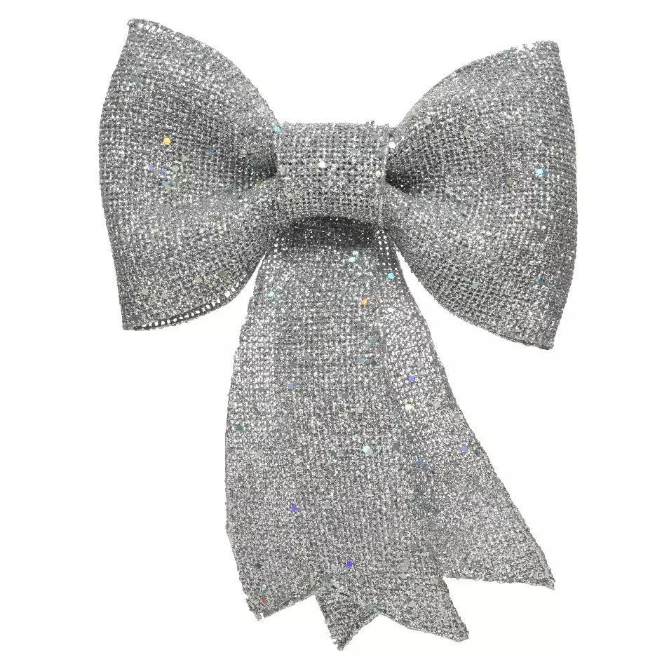 Nœud de Noël (H14 cm) Pailleté Izi Argent