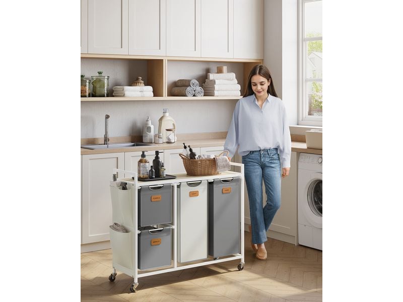 VASAGLE Wäschekorb  mit 4 Körben 150 l, Beige/Taubengrau/We Wäschesammler