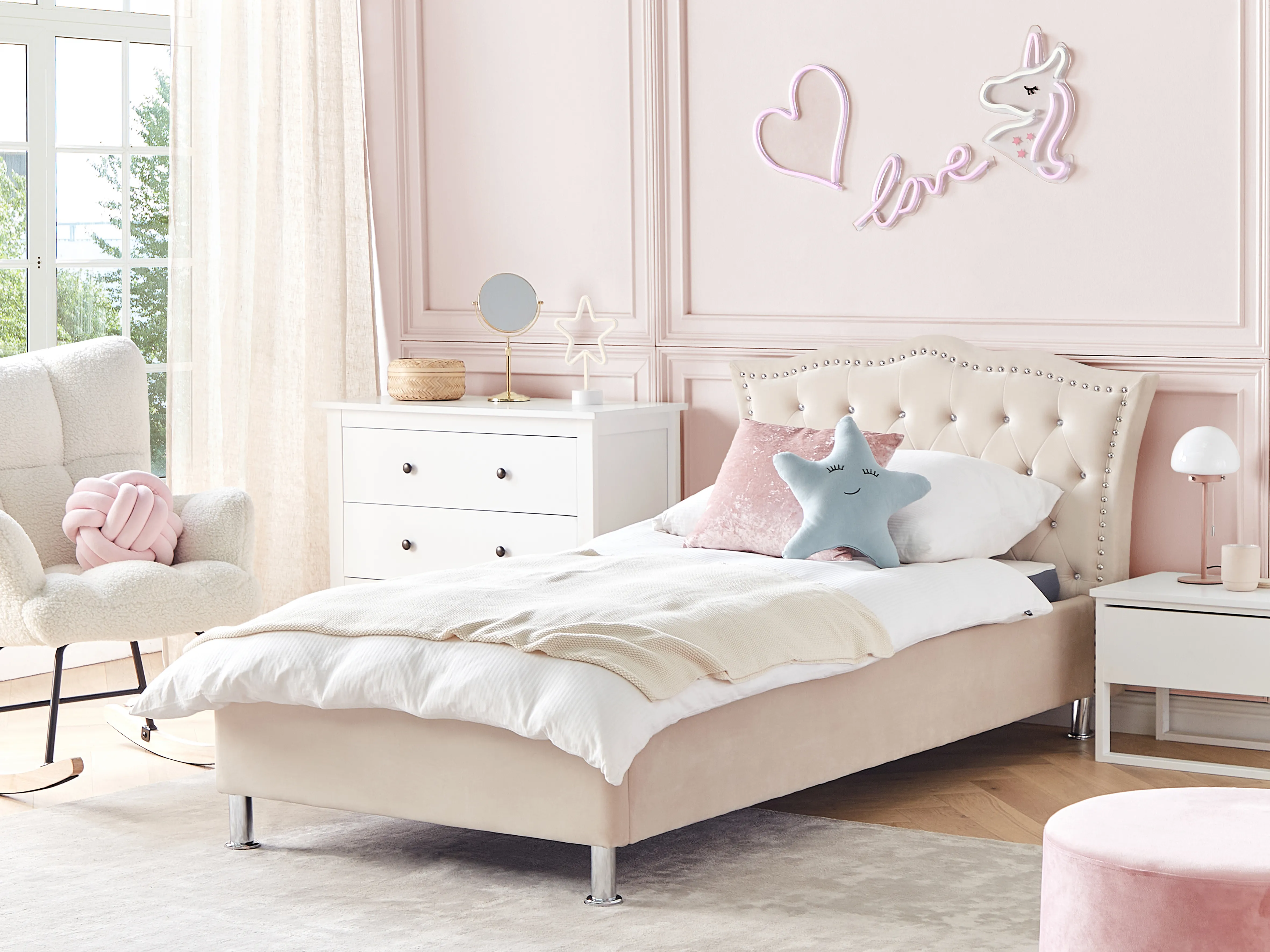 Bed Fluweel METZ 90 x 200 cm Beige