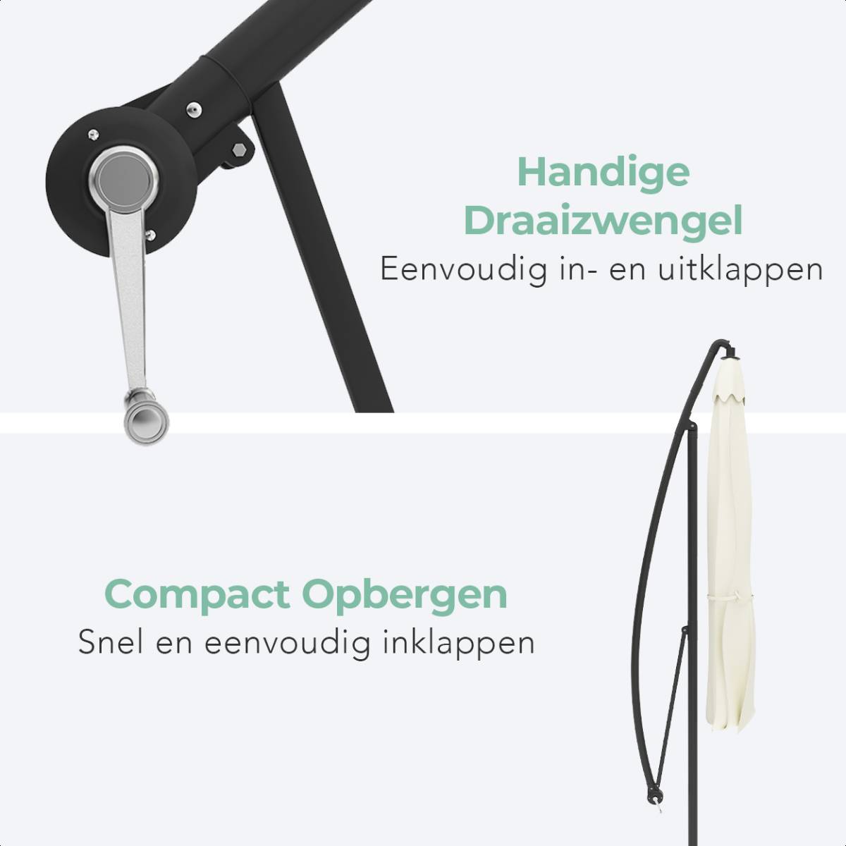LifeGoods 300 cm zweefparasol met hoes en kruisvoet - Cream