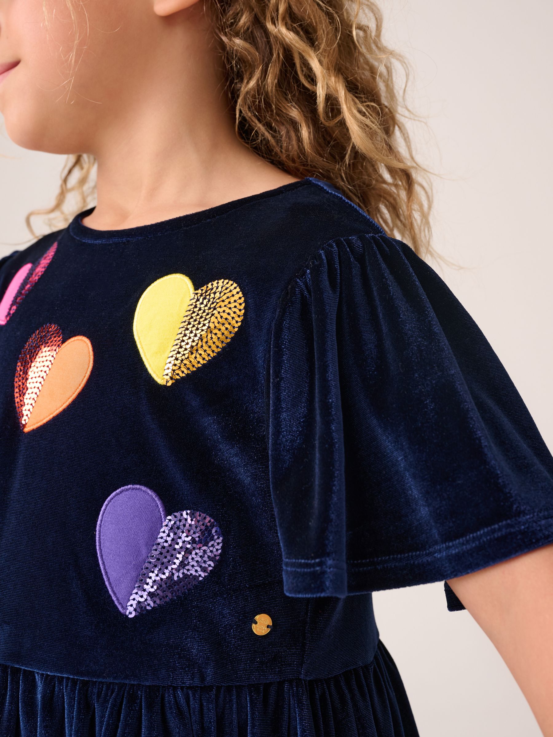 Little Bird by Jools Oliver Velvet Party Sequin Heart Angel Sleeve Skater Dress