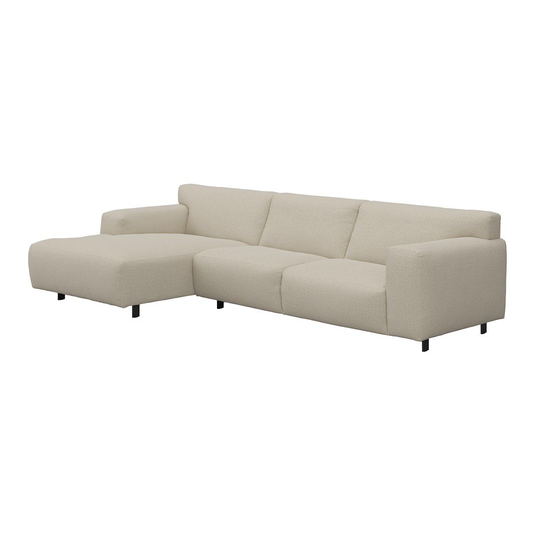 Vesta 2,5-seter med sjeselong venstre I Tekstil Cortina Sand, standardsøm, sort metallben 10 cm, Comfort CM