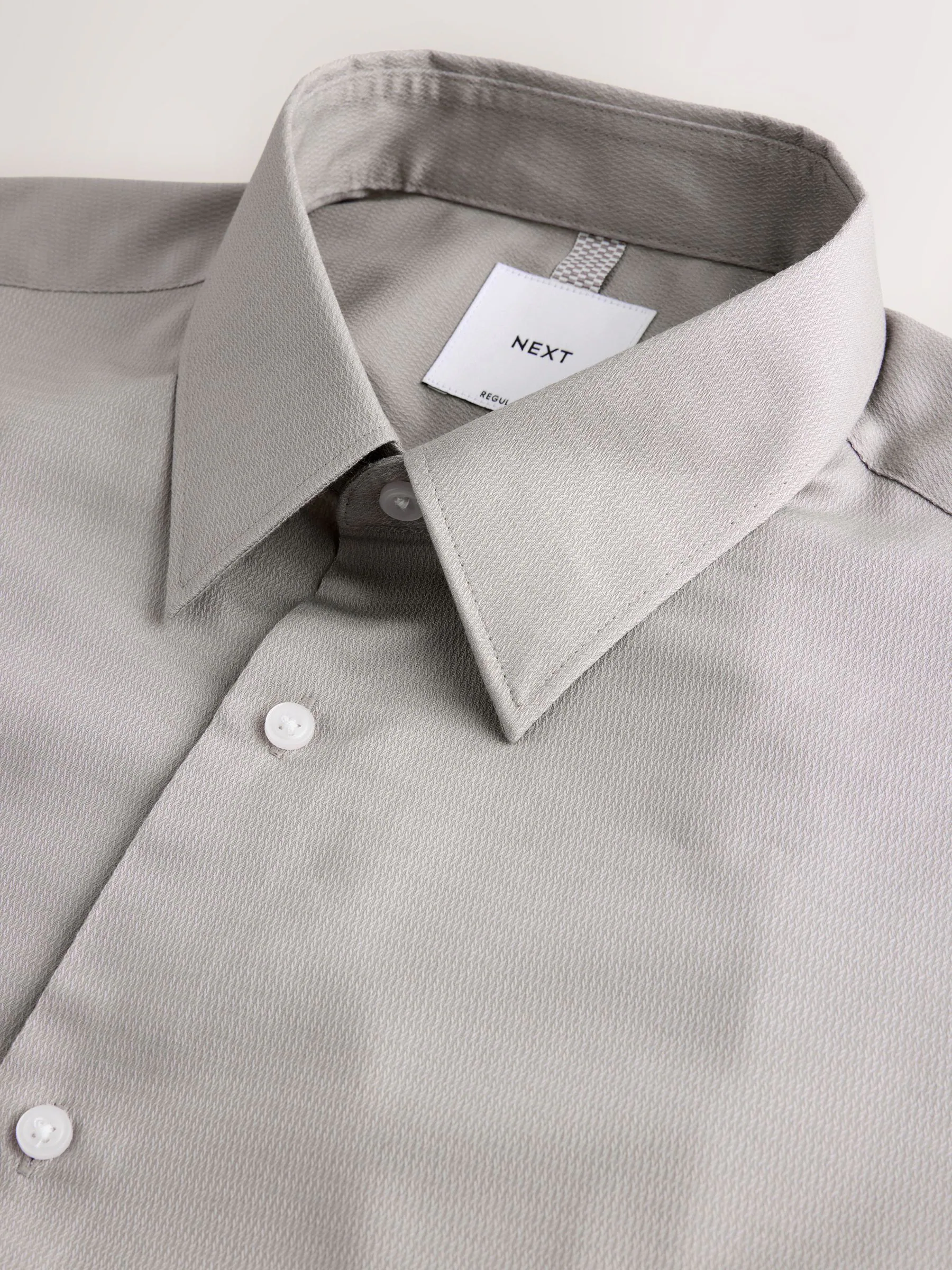 Naturel bruin - Normale Pasvorm - Onderhoudsvriendelijk, getextureerd, slim fit overhemd met enkele manchet