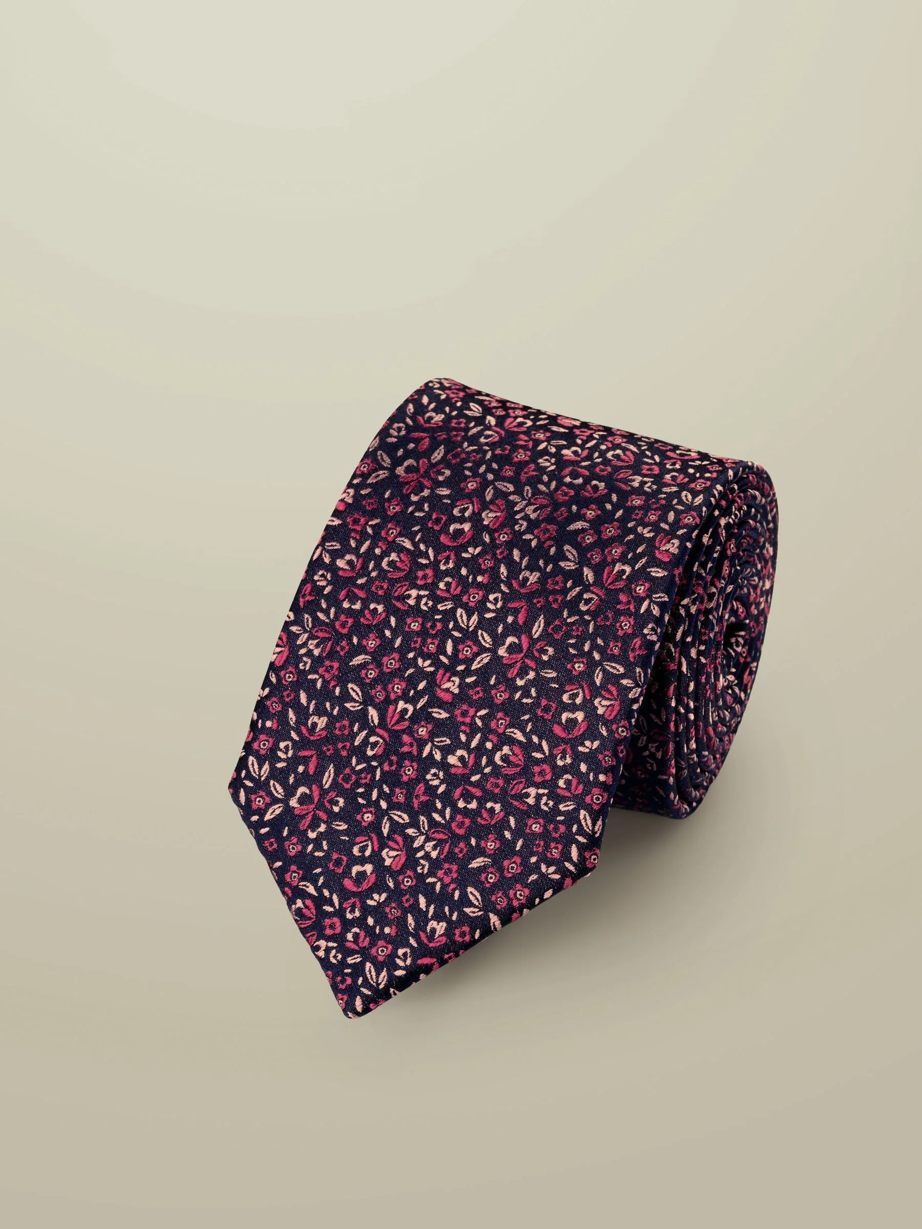 Charles Tyrwhitt Navy And Bright Pink Silk Floral Tie
