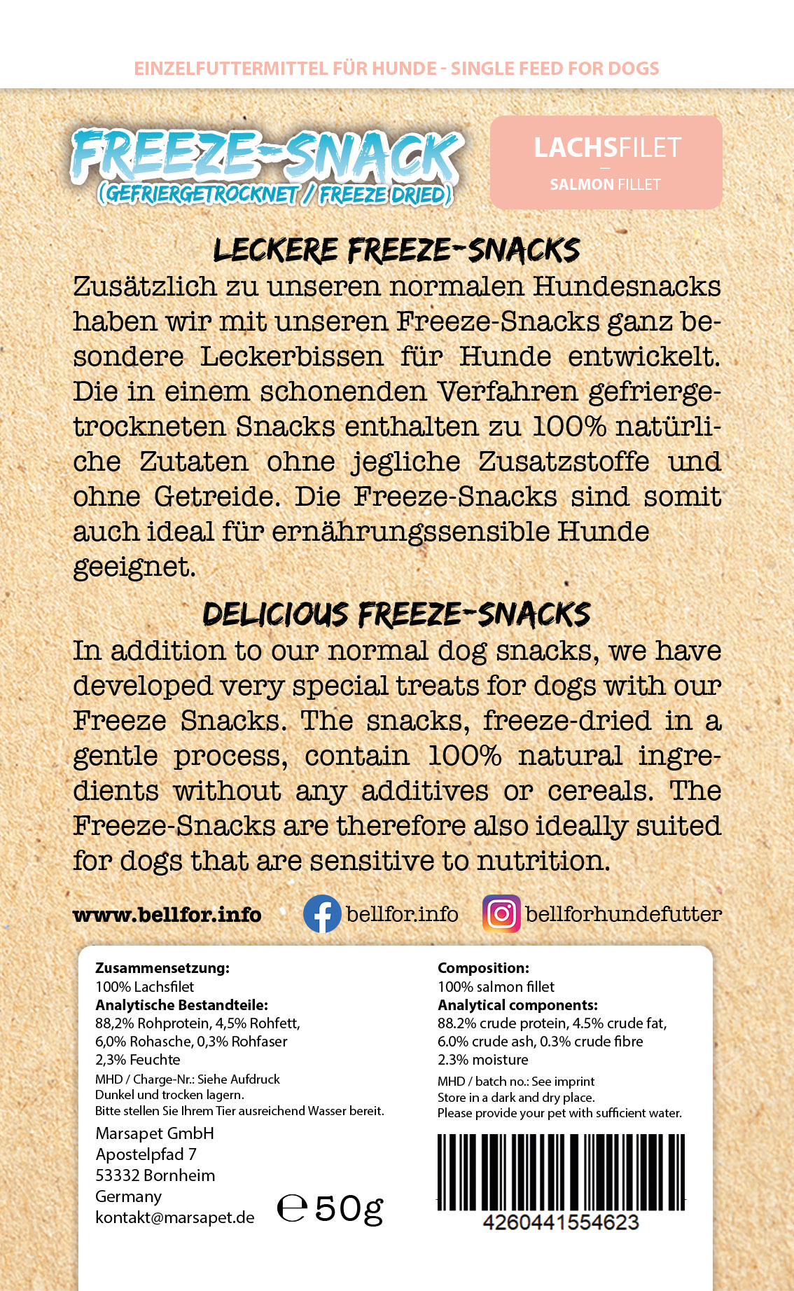 Friandise freeze pour chiens - filet de saumon (lyophilisé) - 50g