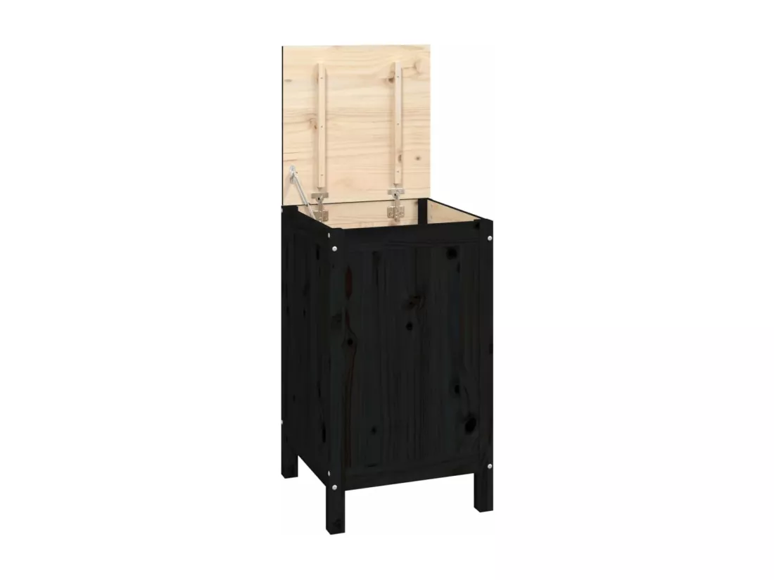 Boîte à linge Noir 44x44x76 Bois massif de pin