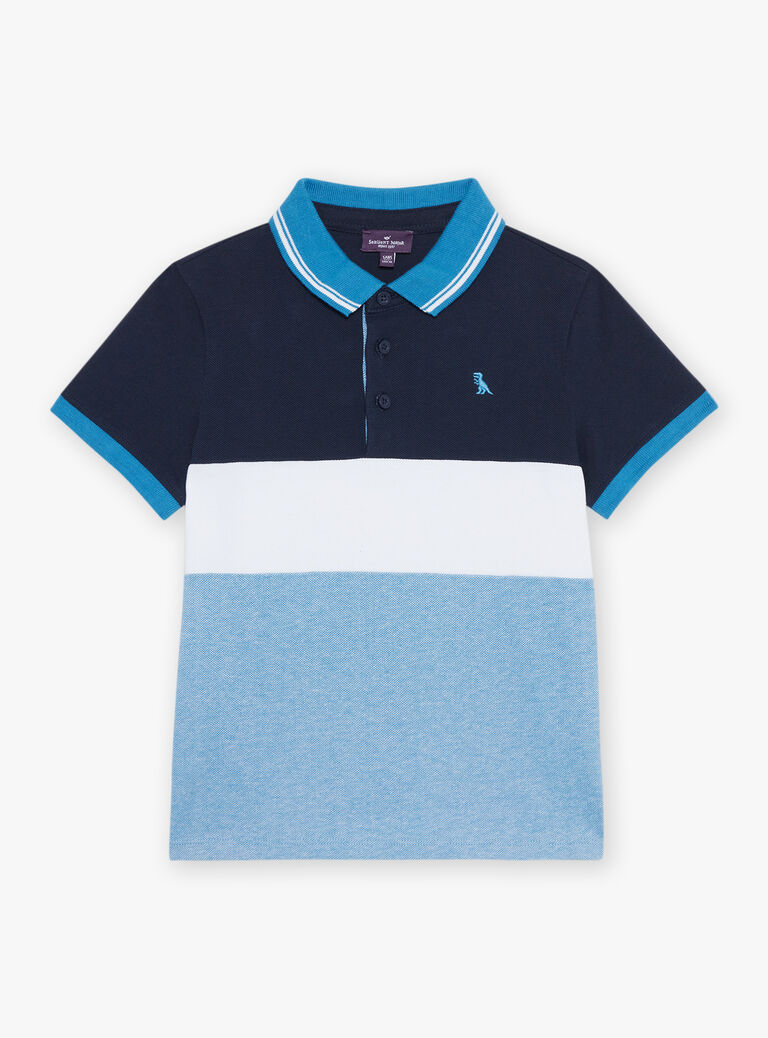 Polo tricolore à broderie dinosaure