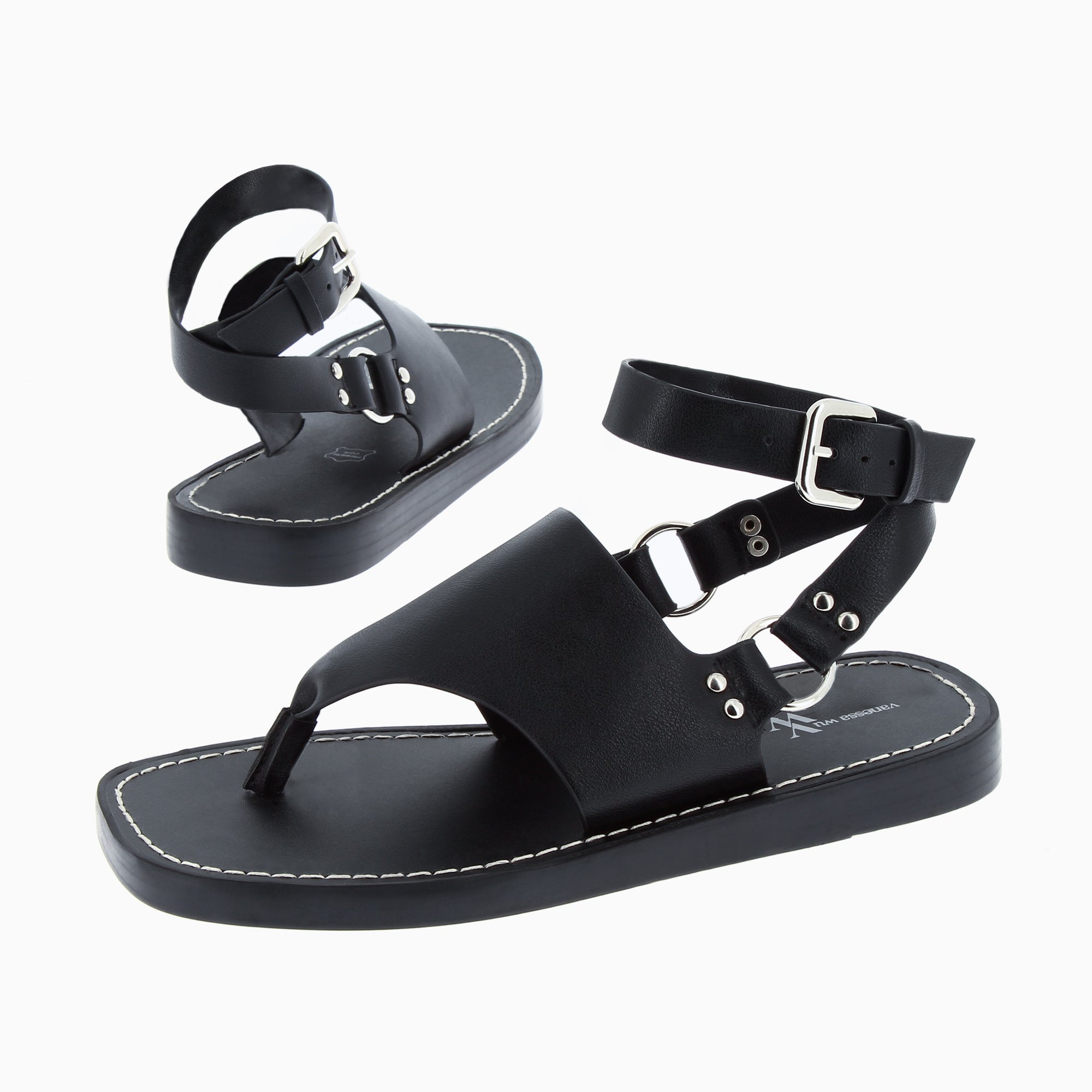 Sandales plates-Sandales Tina noires à bride entre-doigts
