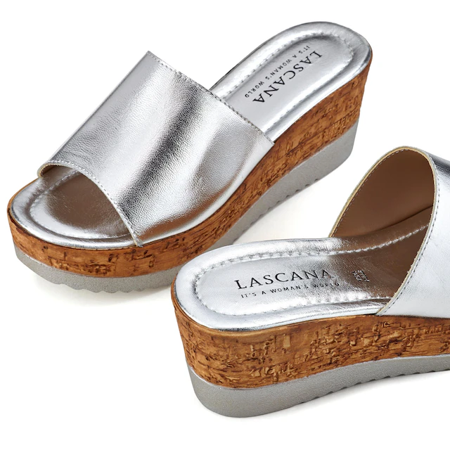 LASCANA Pantolette »Sommerschuh,«  Mule, Sandale, offener Schuh aus Leder mit Keilabsatz