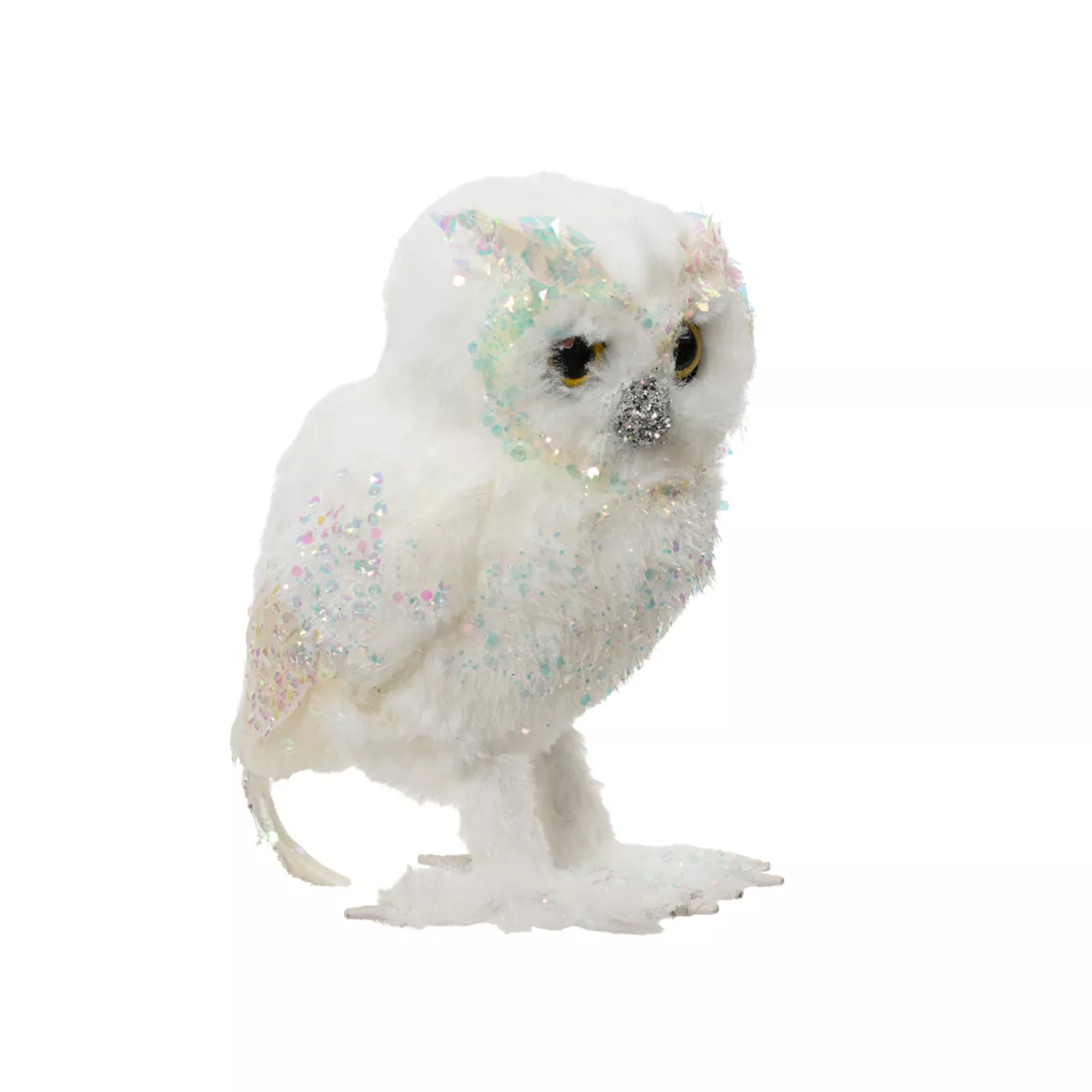 Chouette de Noël à poser (H15 cm) Merveille Blanc irisé