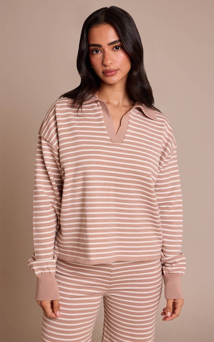 Beige Synthétiquell Tricoté Petite À Col Rayé