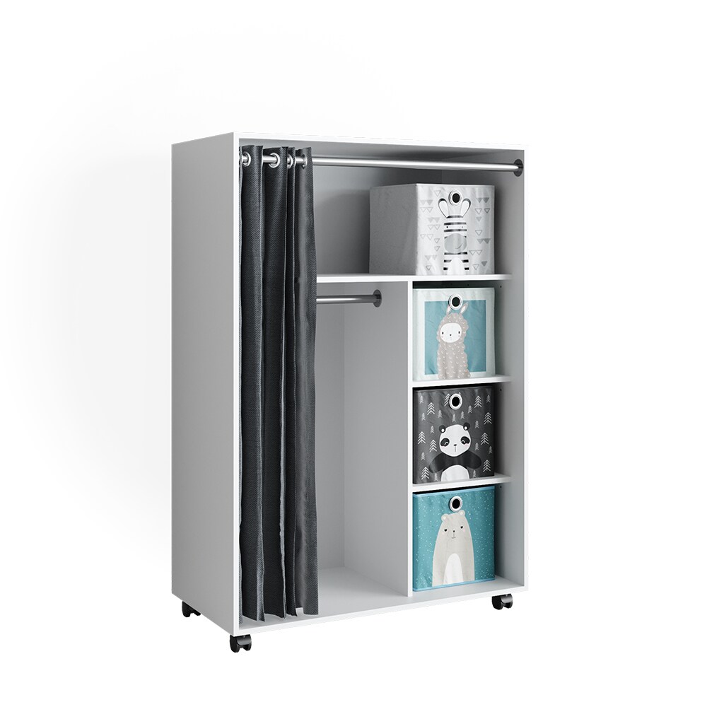 Vicco mobiler Kinderkleiderschrank Dielenschrank Garderobe Doros Weiß modern 100 x 147 cm Faltboxen offen rollbar