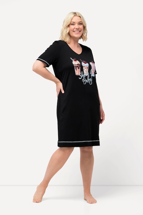 Bigshirt, bedruckt, V-Ausschnitt, Halbarm