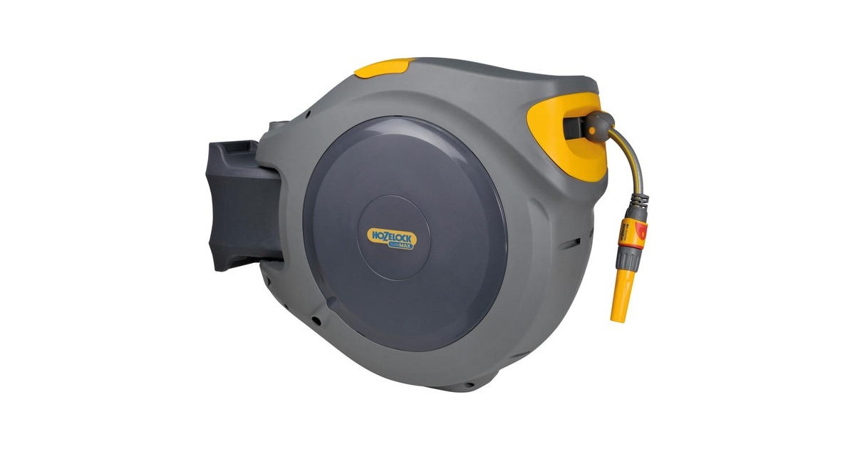 Hozelock2597 Flowmax Auto Reel Muurhaspel met 30 m slang slanghaspel  (Grijs/geel)