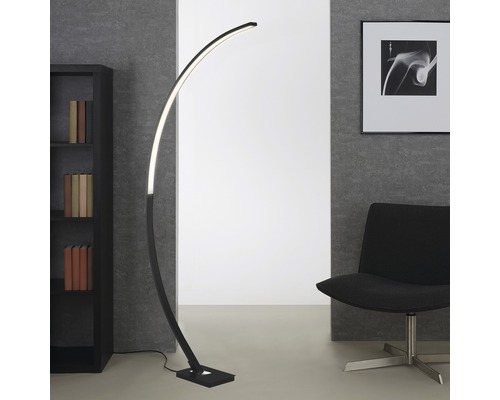 LED vloerlamp, boogvorm, 1-lichts, dimbaar, 1950 lm, 3000 KH, 165 cm, PIN zwart