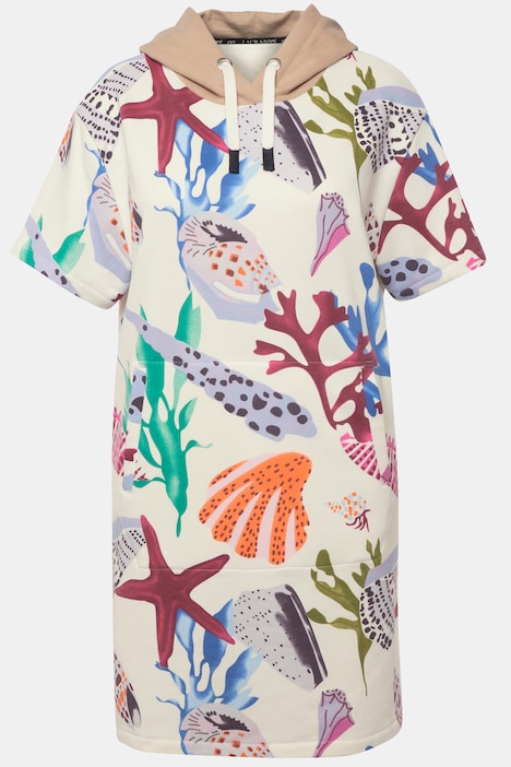 Sweatkleid, A-Line, Strandmotive, Kapuze, Halbarm