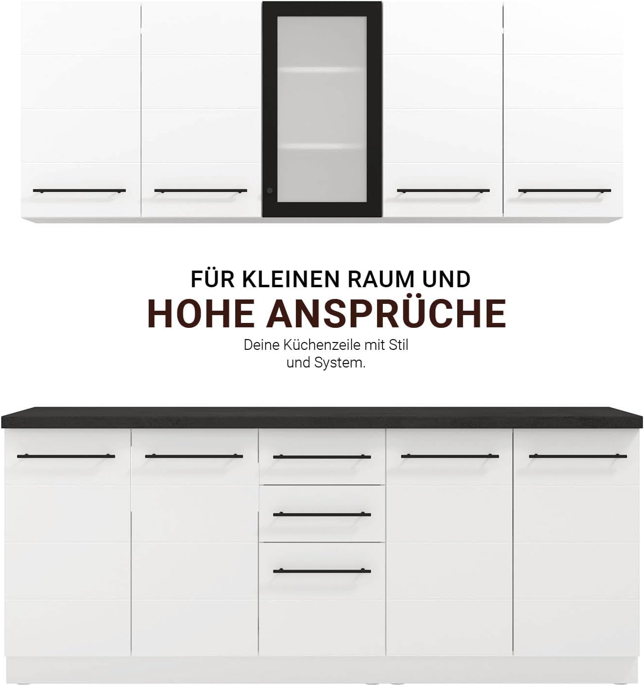 Homestyle4u Küchenzeile 200 cm Weiß, funktionales Küchenmöbel mit Schränken und Stauraum – ohne Elektrogeräte – perfekt für Küche, Wohnküche, Artikel 3162